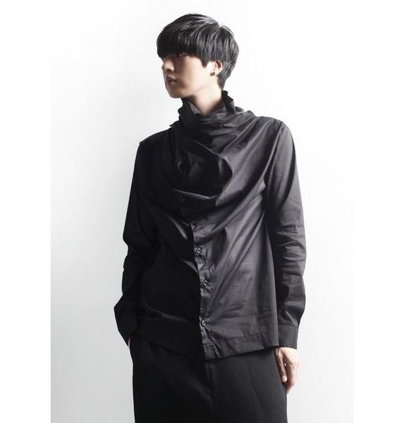 men's casual shirts style spring and autumn dark tide personalized korean retro pile collar slim long sleeve shirt, White;black
men's casual shirts style spring and autumn dark tide personalized korean retro pile collar slim long sleeve shirt, White;black