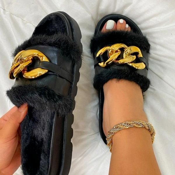slippers outdoor casual summer plush fashion open toe solid color women's sandals metal chain shoes plus size, Black
slippers outdoor casual summer plush fashion open toe solid color women's sandals metal chain shoes plus size, Black