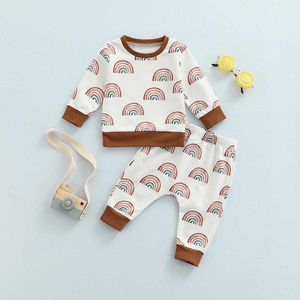 2021 2pcs fall newborn baby girls boys soft clothes set, infant rainbow print long sleeve o-neck pullover+elastic waist trousers g1023, White
2021 2pcs fall newborn baby girls boys soft clothes set, infant rainbow print long sleeve o-neck pullover+elastic waist trousers g1023, White