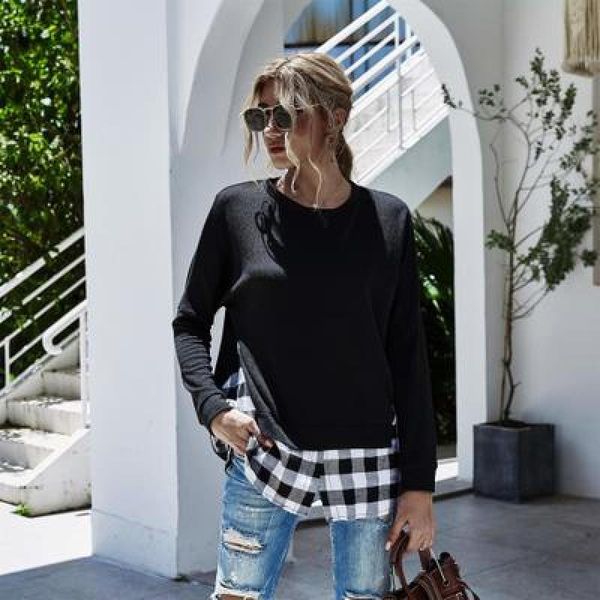 autumn women fashion stitching sweater female leisure long sleeve ladies lattice pullover girls women's sweaters, White;black 
autumn women fashion stitching sweater female leisure long sleeve ladies lattice pullover girls women's sweaters, White;black