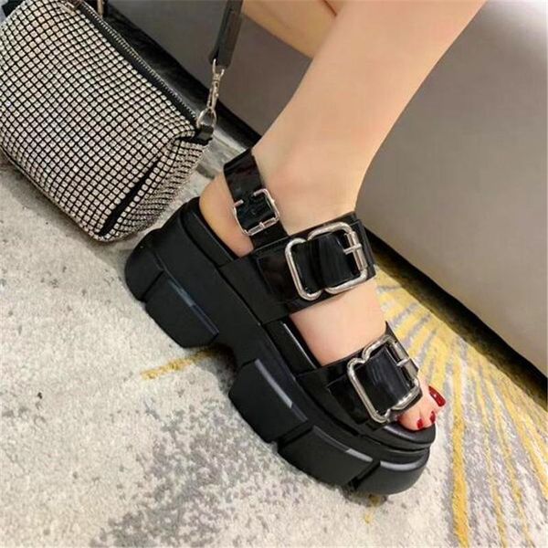 thick bottom sandals women summer belt metal buckle leather waterproof platform open-toe wear heightening shoes, Black
thick bottom sandals women summer belt metal buckle leather waterproof platform open-toe wear heightening shoes, Black