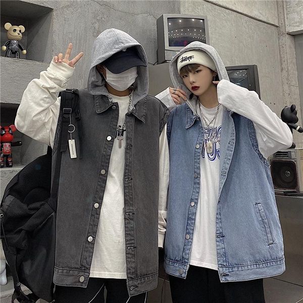 women's hoodies & sweatshirts vintage south korean street style sleeveless cowboy vest jacket hooded loose couples clothes clothing, Black
women's hoodies & sweatshirts vintage south korean street style sleeveless cowboy vest jacket hooded loose couples clothes clothing, Black