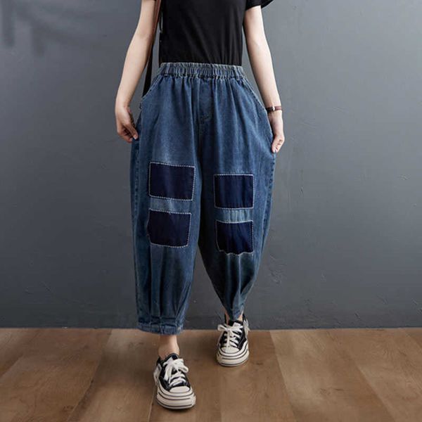 spring arts style women elastic waist cotton denim harem pants patch designs loose vintage blue jeans plus size v317 210608
spring arts style women elastic waist cotton denim harem pants patch designs loose vintage blue jeans plus size v317 210608