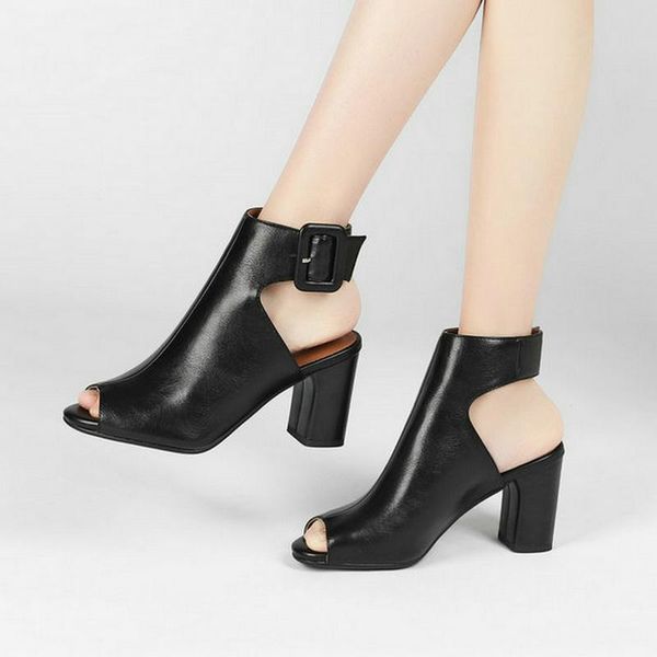dress shoes 2021 microfiber concise women sandals fashion peep toe square high heel summer buckle for big size, Black
dress shoes 2021 microfiber concise women sandals fashion peep toe square high heel summer buckle for big size, Black