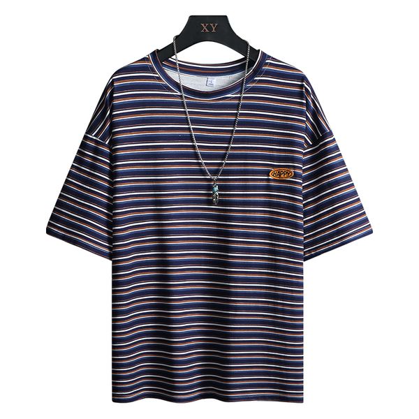2021 new casual short t shirt spring summer men youthful vitality striped ins fashion trends t shirts streetwear men, White;black 
2021 new casual short t shirt spring summer men youthful vitality striped ins fashion trends t shirts streetwear men, White;black