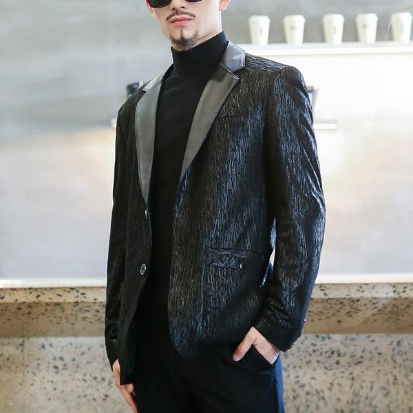 men's leather & faux men designer office casual real blazer british style single breasted print suit jacket brand sheepskin coat plus s, Black
men's leather & faux men designer office casual real blazer british style single breasted print suit jacket brand sheepskin coat plus s, Black