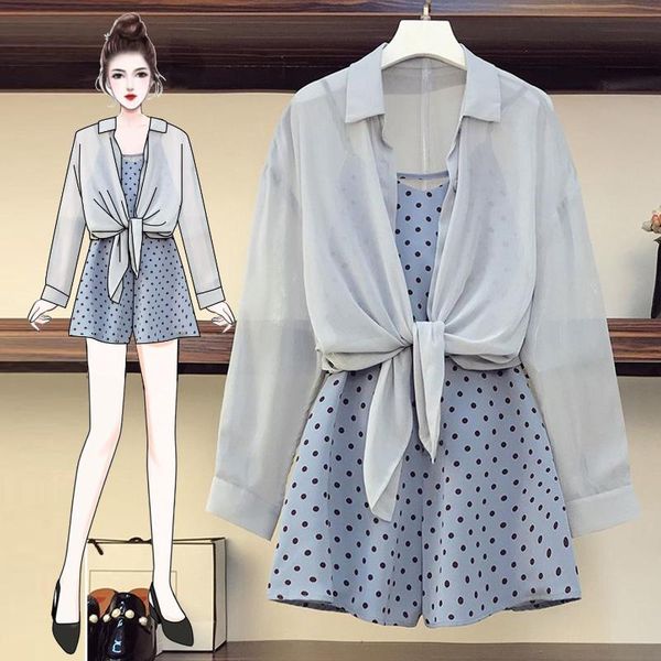 women's tracksuits 5xl plus size women summer casual 3 pieces set korean long sleeve sunscreen+polka chiffon and shorts sets for outfit, Gray
women's tracksuits 5xl plus size women summer casual 3 pieces set korean long sleeve sunscreen+polka chiffon and shorts sets for outfit, Gray