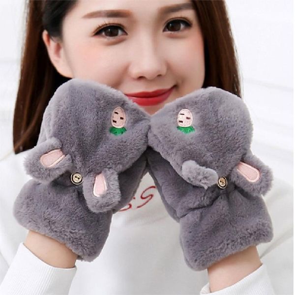 five fingers gloves 1 pair winter warm soft fur mittens women flip half finger driving plush thick cute cat touch screen, Blue;gray 
five fingers gloves 1 pair winter warm soft fur mittens women flip half finger driving plush thick cute cat touch screen, Blue;gray