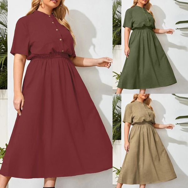 casual dresses plus size solid female dress o neck short sleeves women button high waist long summer robe longue femme été, Black;gray
casual dresses plus size solid female dress o neck short sleeves women button high waist long summer robe longue femme été, Black;gray
