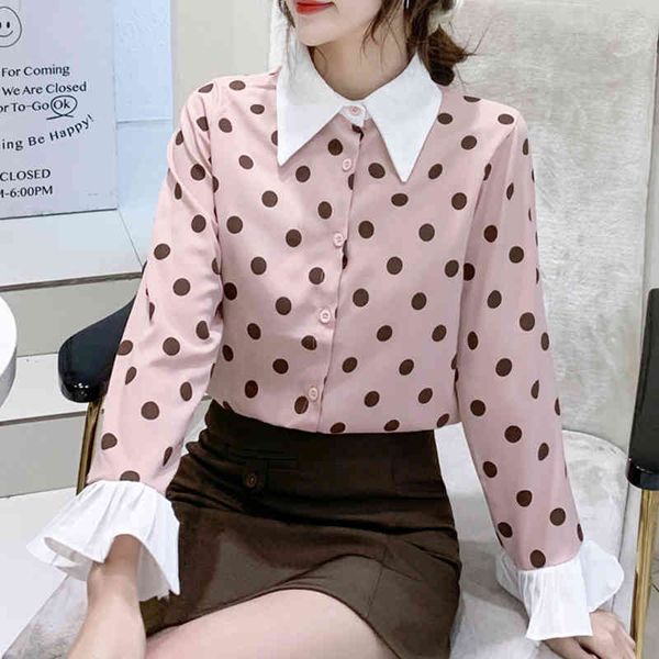 sweaters arrival elegant dot blouses women 2021 korean style chiffon single-breasted shirts simple loose office wear, White;black
sweaters arrival elegant dot blouses women 2021 korean style chiffon single-breasted shirts simple loose office wear, White;black