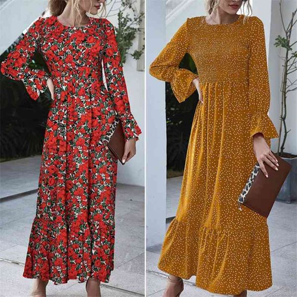 women autumn winter floral polka dot print boho beach maxi dress o neck long flare sleeve ruffles elegant party robe 210520, Black;gray
women autumn winter floral polka dot print boho beach maxi dress o neck long flare sleeve ruffles elegant party robe 210520, Black;gray