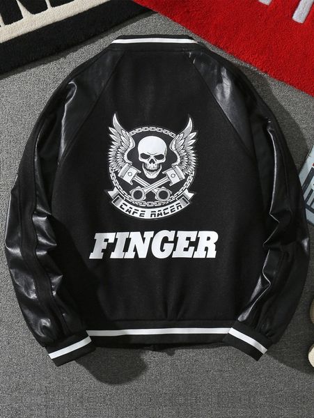 men skull & letter graphic striped trim raglan sleeve bomber jacket w2wn#, Black;brown
men skull & letter graphic striped trim raglan sleeve bomber jacket w2wn#, Black;brown