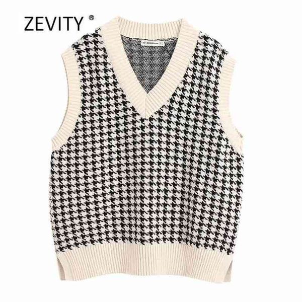 women vintage v neck houndstooth plaid pattern knitted casual loose vest sweater female patchwork sleeveless sweaters ct516 210420, White;black
women vintage v neck houndstooth plaid pattern knitted casual loose vest sweater female patchwork sleeveless sweaters ct516 210420, White;black