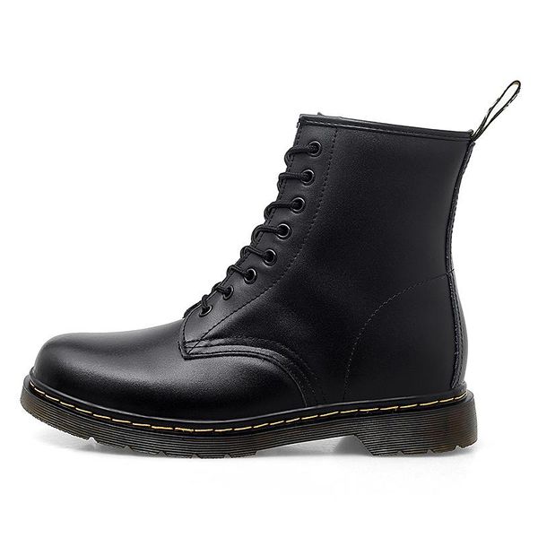boots women leather shoes high fashion winter warm snow dr. motorcycle ankle couple unisex, Black