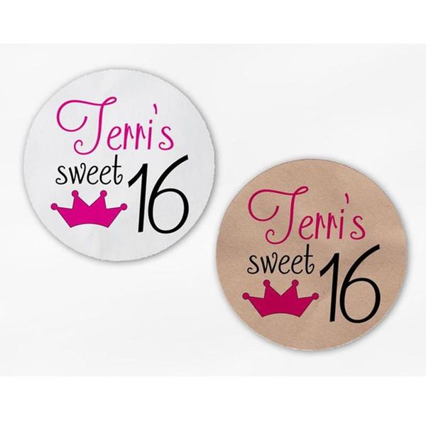 gift wrap custom sweet 16 birthday party favor stickers - pink with crown white or kraft round labels for bag seals, envelopes,
gift wrap custom sweet 16 birthday party favor stickers - pink with crown white or kraft round labels for bag seals, envelopes,