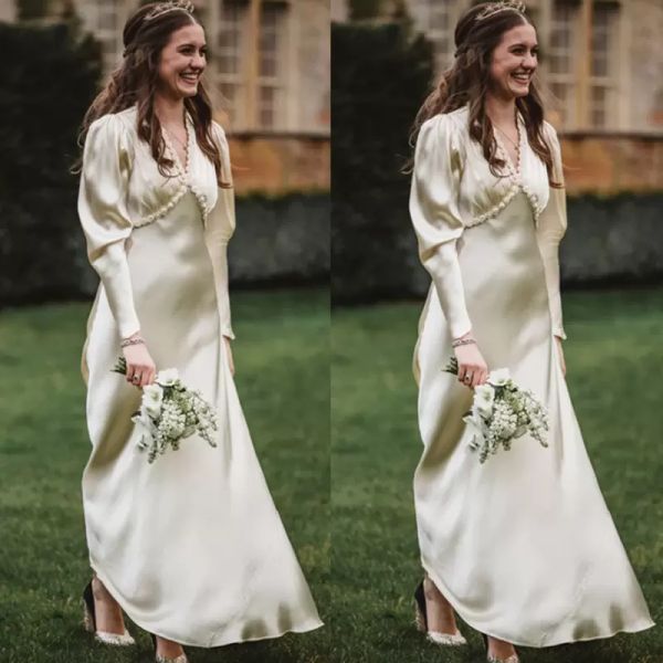 2022 vintage wedding dresses a line bridal gowns satin long sleeves v neck ankle length custom made plus size boho garden country wedding ve, White
2022 vintage wedding dresses a line bridal gowns satin long sleeves v neck ankle length custom made plus size boho garden country wedding ve, White