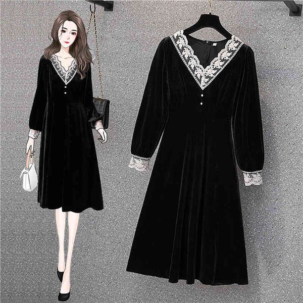 large women's french velvet slim tibetan meat small black skirt stitched lace medium length v-neck bottomed dress
large women's french velvet slim tibetan meat small black skirt stitched lace medium length v-neck bottomed dress