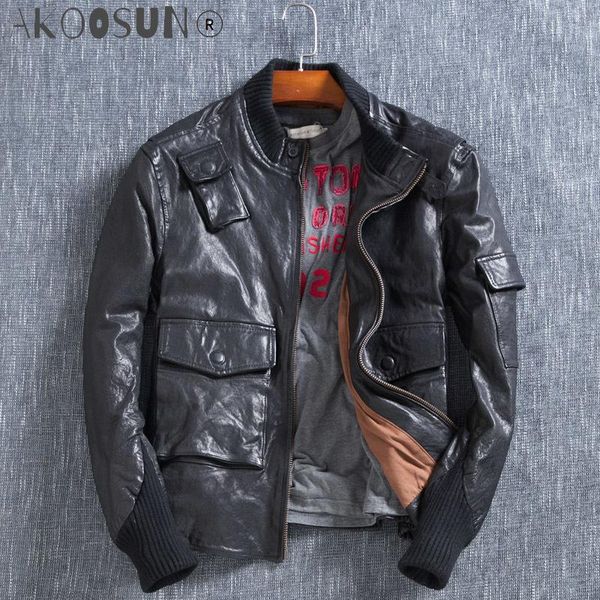 men's leather & faux akoosun genuine jacket korean oil wax sheepskin coat for men short spring motorcycle lj1719 kj1412, Black
men's leather & faux akoosun genuine jacket korean oil wax sheepskin coat for men short spring motorcycle lj1719 kj1412, Black