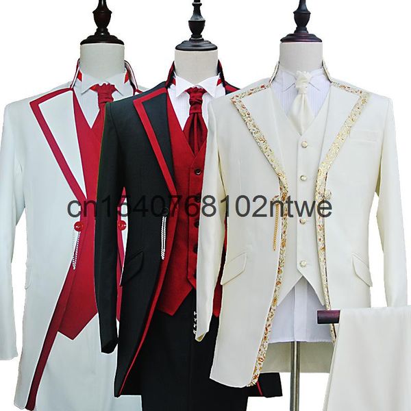 men's performance dress three piece set of fine annual meeting host stage court suits & blazers, White;black
men's performance dress three piece set of fine annual meeting host stage court suits & blazers, White;black