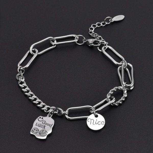 link, chain tinglso good luck square tag titanium steel bracelet hip hop personality fashion letter initial net red jewelry, Black
link, chain tinglso good luck square tag titanium steel bracelet hip hop personality fashion letter initial net red jewelry, Black