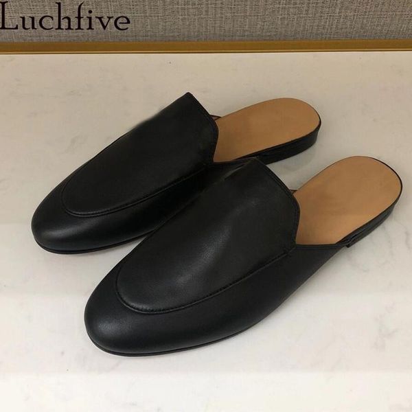 black beige leather flat mules ladies round toe slip-on loafers shoes metal decor casual brand heel woman slippers
black beige leather flat mules ladies round toe slip-on loafers shoes metal decor casual brand heel woman slippers