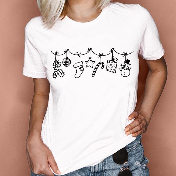 women's t-shirt merry christmas snowman 90s trend cartoon year clothes holiday tee tshirt women 2022 fashion female graphic, White