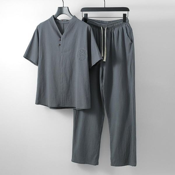 men's tracksuits 2021 clothing large size husband costume for summer linen fashion shirt set in chinese style plus two-piece, Gray
men's tracksuits 2021 clothing large size husband costume for summer linen fashion shirt set in chinese style plus two-piece, Gray