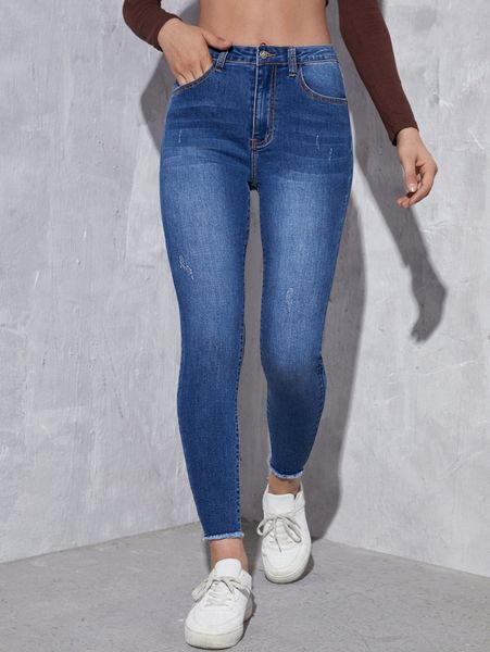 zipper fly raw hem skinny jeans o7el#, Blue 
zipper fly raw hem skinny jeans o7el#, Blue