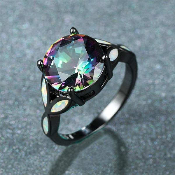 wedding rings white fire opal stone ring big round rainbow zircon vintage fashion black gold engagement for women jewelry, Slivery;golden 
wedding rings white fire opal stone ring big round rainbow zircon vintage fashion black gold engagement for women jewelry, Slivery;golden