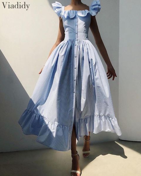 striped square neck flutter sleeve sweet dress women ruffles maxi dress, Black;gray
striped square neck flutter sleeve sweet dress women ruffles maxi dress, Black;gray