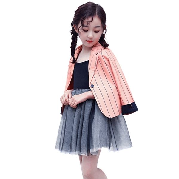 girls clothes striped jacket + mesh dress clothing teenage for patchwork children's costume 210528, White
girls clothes striped jacket + mesh dress clothing teenage for patchwork children's costume 210528, White