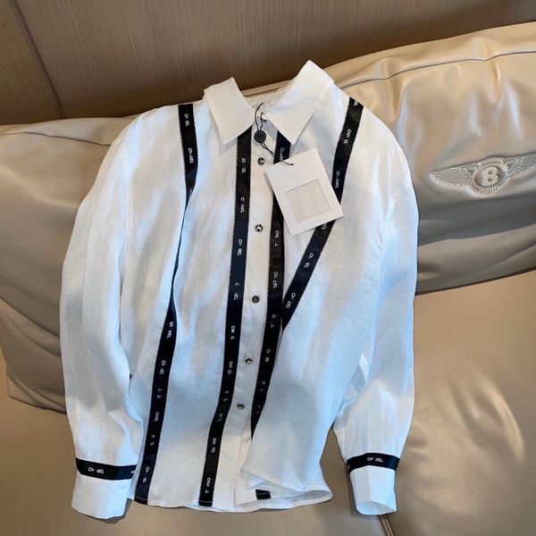 21 qiuchao brand cotton linen satin ribbon letter printing fashion loose casual shirt, White
21 qiuchao brand cotton linen satin ribbon letter printing fashion loose casual shirt, White
