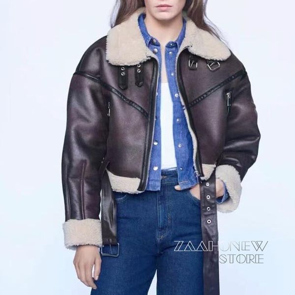 women's leather & faux zaaho 2021 winter women thick jacket warm lamb biker coat female casual with belt outwear ladies, Black
women's leather & faux zaaho 2021 winter women thick jacket warm lamb biker coat female casual with belt outwear ladies, Black
