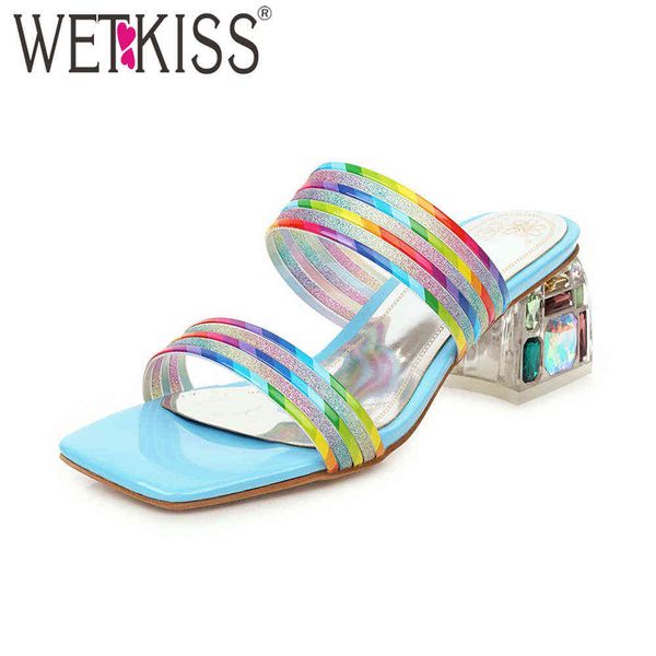wetkiss women slippers thick high heels square open toe slip on crystal slides sandals summer outside fashion shoes 210630, Black
wetkiss women slippers thick high heels square open toe slip on crystal slides sandals summer outside fashion shoes 210630, Black