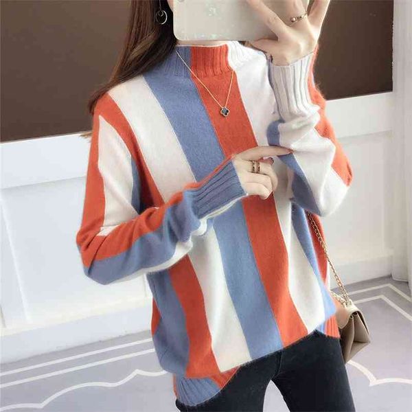 autumn and winter sweater women's sets of long-sleeved half-high collar color matching striped knit 210427, White;black
autumn and winter sweater women's sets of long-sleeved half-high collar color matching striped knit 210427, White;black
