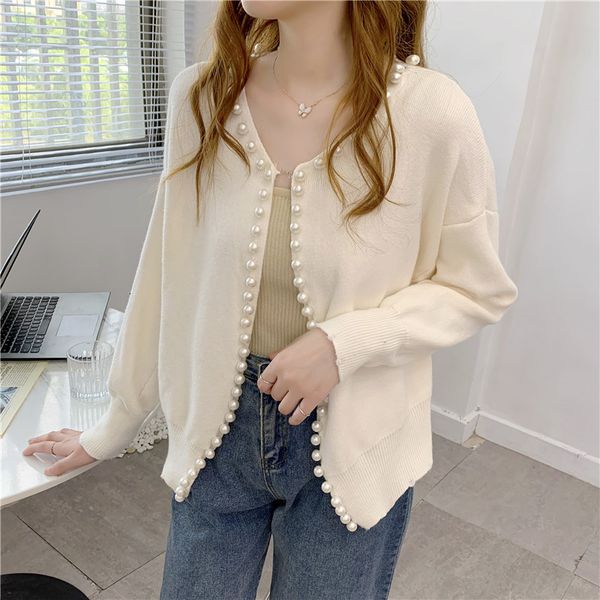 women's sweaters short knitted cardigan women casual knitwear pearls trim korean style fall winter streetwear jackets coat fe, White;black
women's sweaters short knitted cardigan women casual knitwear pearls trim korean style fall winter streetwear jackets coat fe, White;black