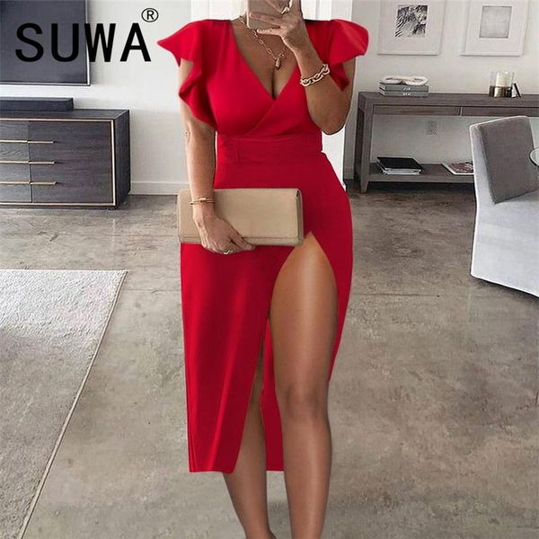 casual dresses women v neck elegant club party dress side split evening ladies vestidos longo, Black;gray
casual dresses women v neck elegant club party dress side split evening ladies vestidos longo, Black;gray