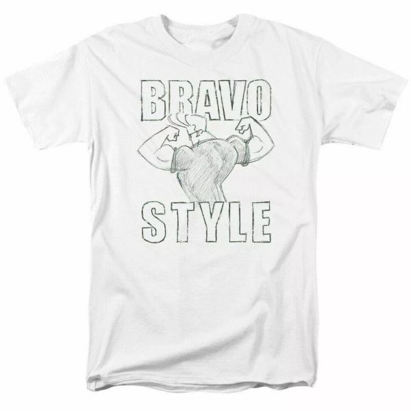 Johnny Bravo Bravo Style T Shirt Mens Licensed Cartoon Merchandise White, White;black