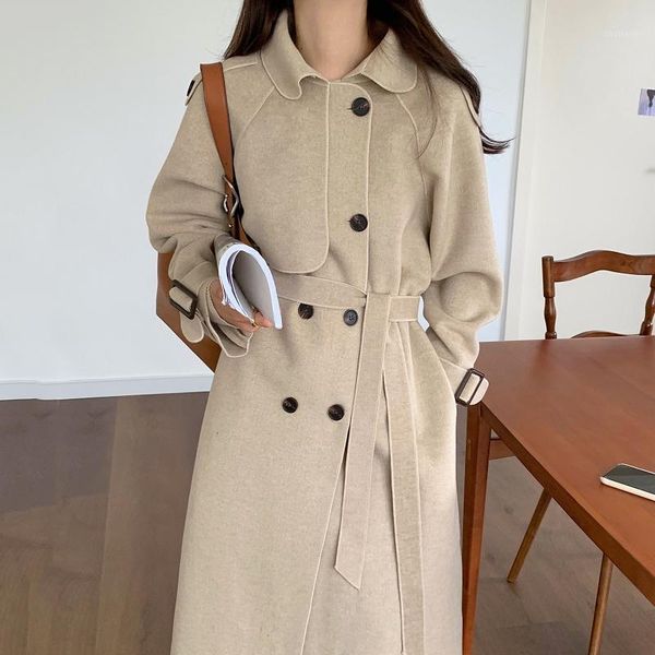 women's wool & blends vintage temperament lapel double breasted loose lace up mid length woolen overcoat women winter coat 2021, Black
women's wool & blends vintage temperament lapel double breasted loose lace up mid length woolen overcoat women winter coat 2021, Black