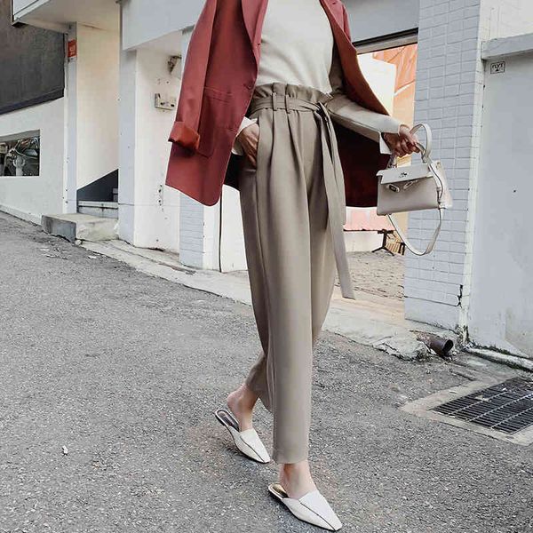 high waist sashes women suit pants pockets ankle-length pencil elegant female trousers pantalon femme 210423, Black;white
high waist sashes women suit pants pockets ankle-length pencil elegant female trousers pantalon femme 210423, Black;white