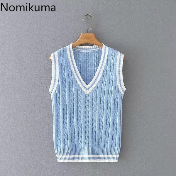nomikuma knitted striped v-neck vest causal korean twisted sleeveless pullover knitwear 2021 spring women 6d828 women's sweaters, White;black
nomikuma knitted striped v-neck vest causal korean twisted sleeveless pullover knitwear 2021 spring women 6d828 women's sweaters, White;black