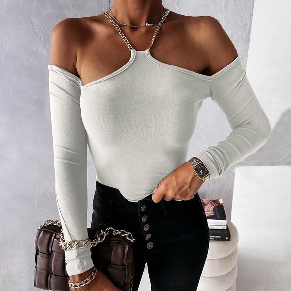 women's t-shirt long sleeve off shoulder tshirt chain hollow out womens autumn winter fashion casual missme, White
women's t-shirt long sleeve off shoulder tshirt chain hollow out womens autumn winter fashion casual missme, White