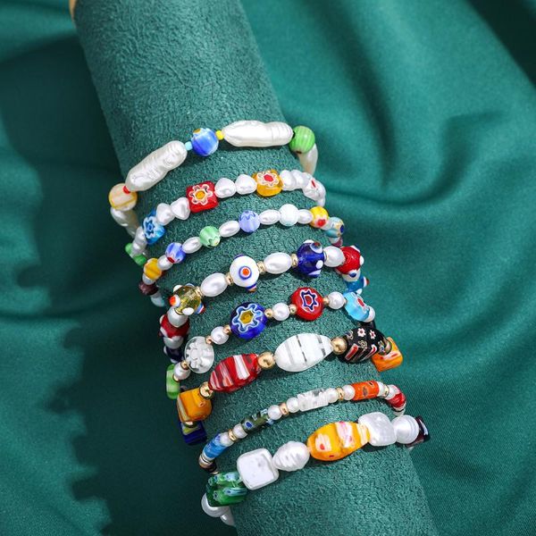beaded, strands fashion handmade glass flower beads bracelet for women multicolor geometric heart irregular pearls party jewelry, Black 
beaded, strands fashion handmade glass flower beads bracelet for women multicolor geometric heart irregular pearls party jewelry, Black