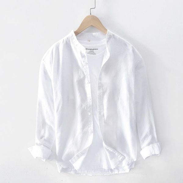 men's casual shirts stand collar men cotton linen classical slim fit minimalist long sleeve shirt, White;black
men's casual shirts stand collar men cotton linen classical slim fit minimalist long sleeve shirt, White;black