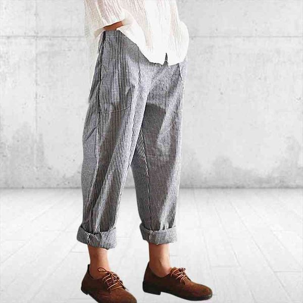 plus size striped pants women elastic waist pockets loose harem pants long trousers, Blue
plus size striped pants women elastic waist pockets loose harem pants long trousers, Blue