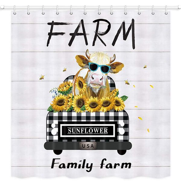 farmhouse cow shower curtain set, funny cow on car with sunflower with rustic wooden plank, bathroom curtain with hooks
farmhouse cow shower curtain set, funny cow on car with sunflower with rustic wooden plank, bathroom curtain with hooks