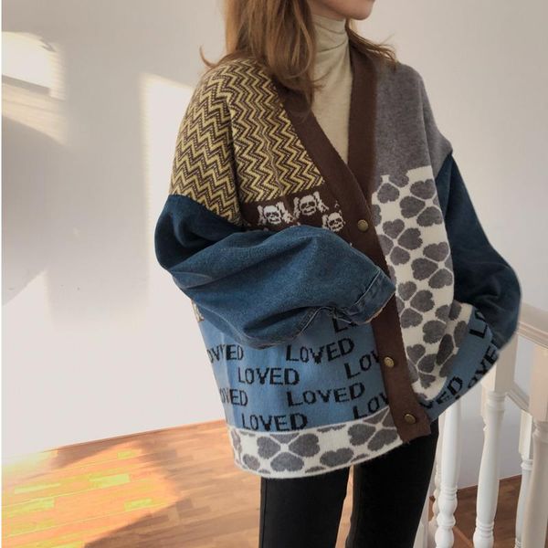 women's knits & tees autumn vintage knitted cardigan sweater women patchwork denim coat v neck long sleeve knitwear casual loose outwea, White
women's knits & tees autumn vintage knitted cardigan sweater women patchwork denim coat v neck long sleeve knitwear casual loose outwea, White