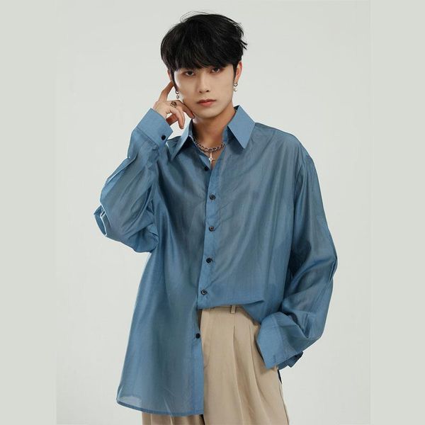 men translucent solid color long sleeve loose casual shirt male streetwear vintage hip hop shirts stage clothing men's, White;black
men translucent solid color long sleeve loose casual shirt male streetwear vintage hip hop shirts stage clothing men's, White;black