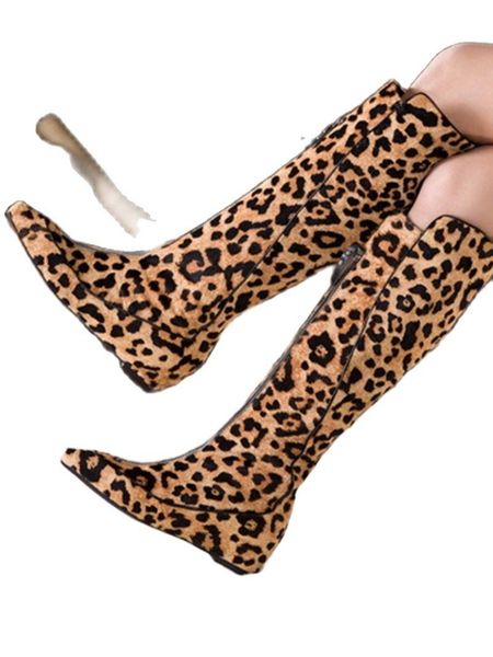 boots leopard knee high horse hair height increase low heel zipper pointed toe fashion women autumn winter shoes, Black
boots leopard knee high horse hair height increase low heel zipper pointed toe fashion women autumn winter shoes, Black