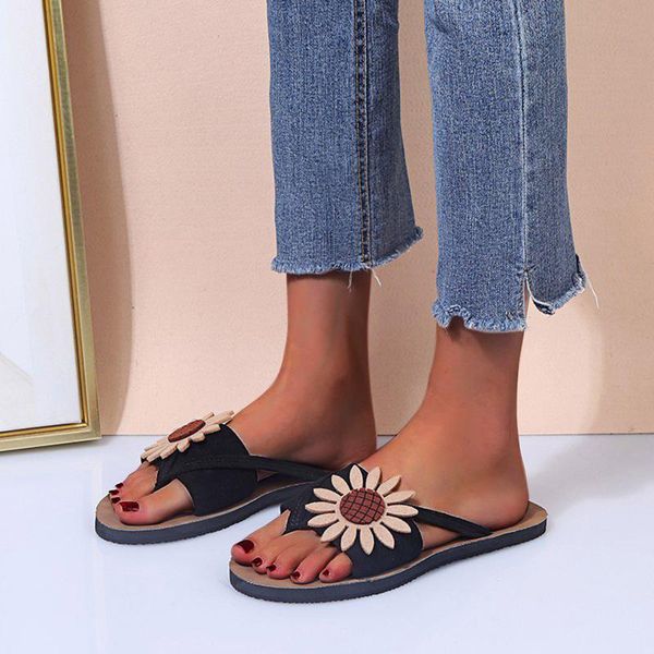 women's slipper platform sole casual fashion suede flower flip toe flat outdoor slides beach small fresh ladies design shoes slippers, Black
women's slipper platform sole casual fashion suede flower flip toe flat outdoor slides beach small fresh ladies design shoes slippers, Black